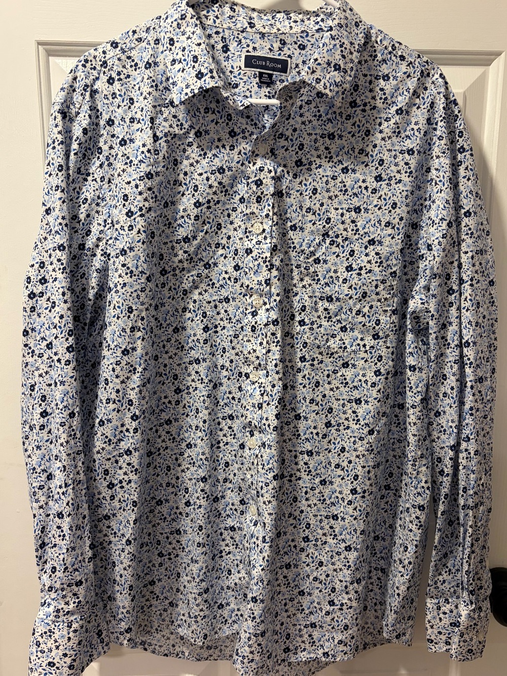 Club Room Men's XXL Floral Micro-Print Dress Shirt Long Sleeve Blue Patterned